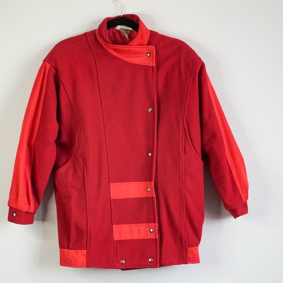 Vintage Red Wool & Leather Jacket - Picture 2 of 4